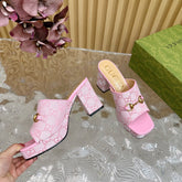 HORSEBIT SLIDE SANDAL IN PINK MONOGRAM CANVAS AND SHEEPSKIN LINING